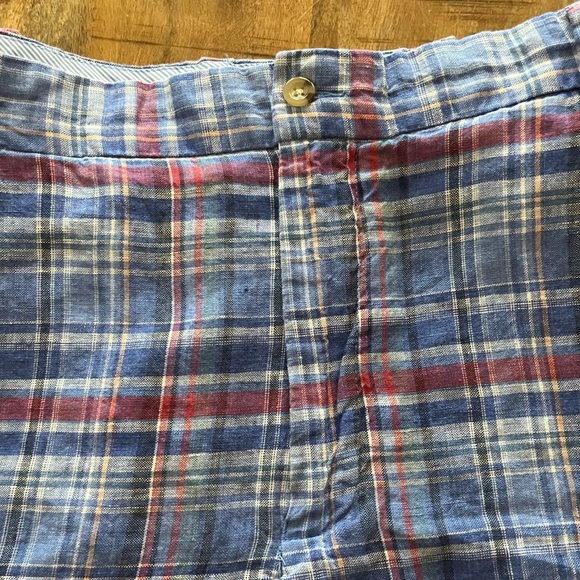 Peter Millar Seaside Men's Size 40 100% Linen Blue Madras Plaid Check Shorts-EUC - Picture 2 of 7